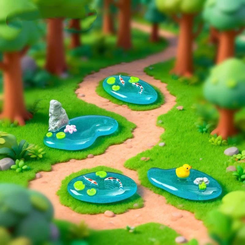 Bonsai Garden With Koi Pond - Ornamen Kolam Resin Mini Dengan Desain