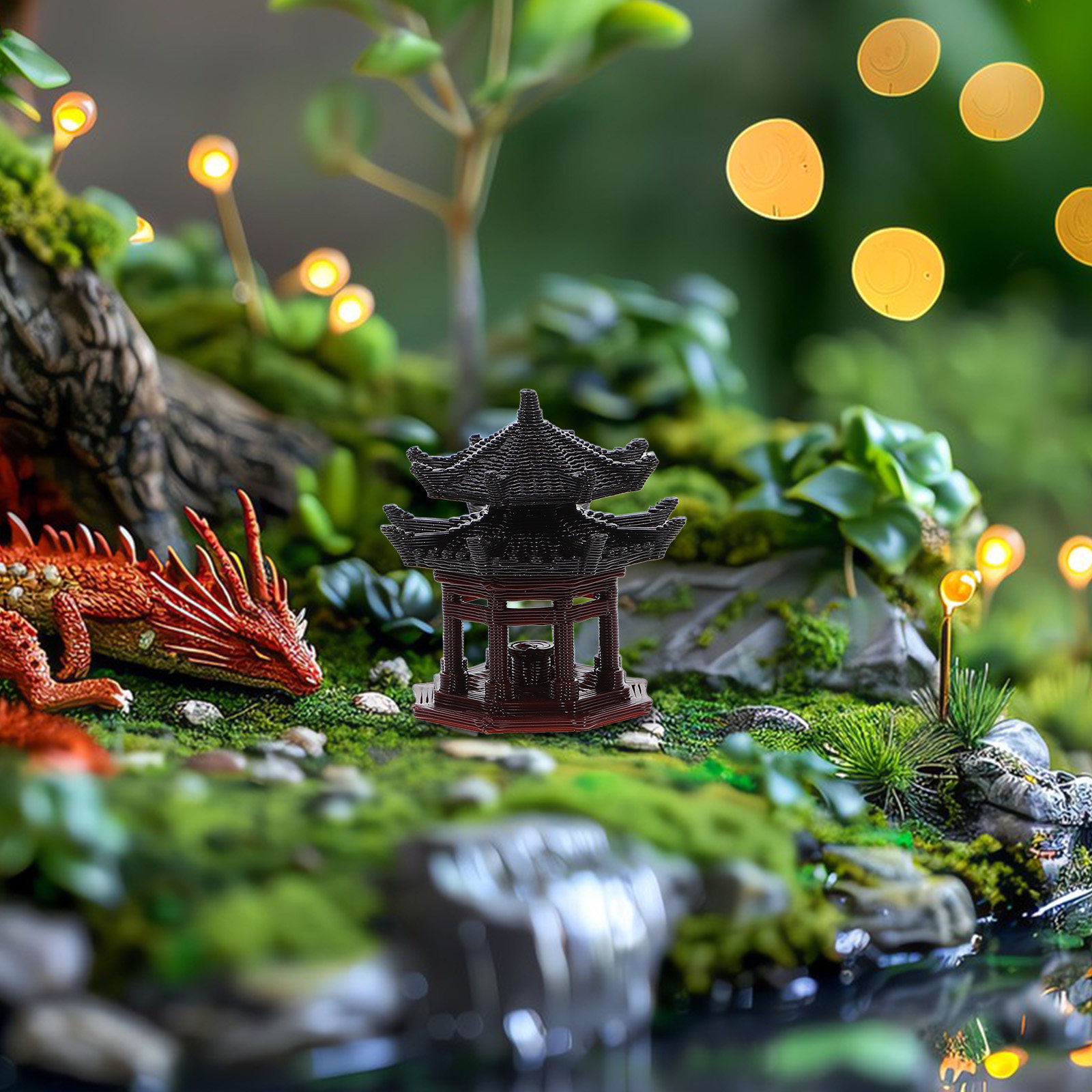 Ornamen Paviliun Plastik yang  - Bonsai Garden Landscape Design ulasan dan harga